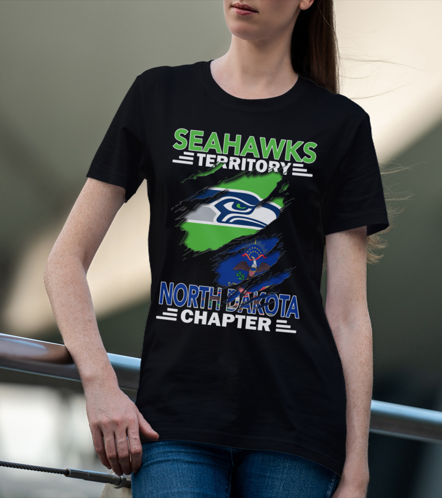 Seahawks Territory North Dakota Chapter Fan Pride With Flag And Mascot T-Shirt