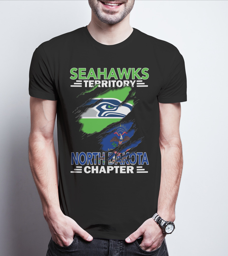 Seahawks Territory North Dakota Chapter Fan Pride With Flag And Mascot T-Shirt