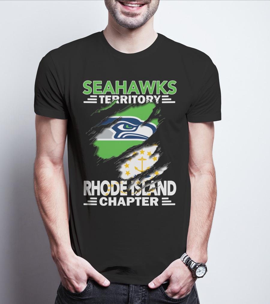 Seahawks Territory Rhode Island Chapter Fan Logo And State Flag T-Shirt