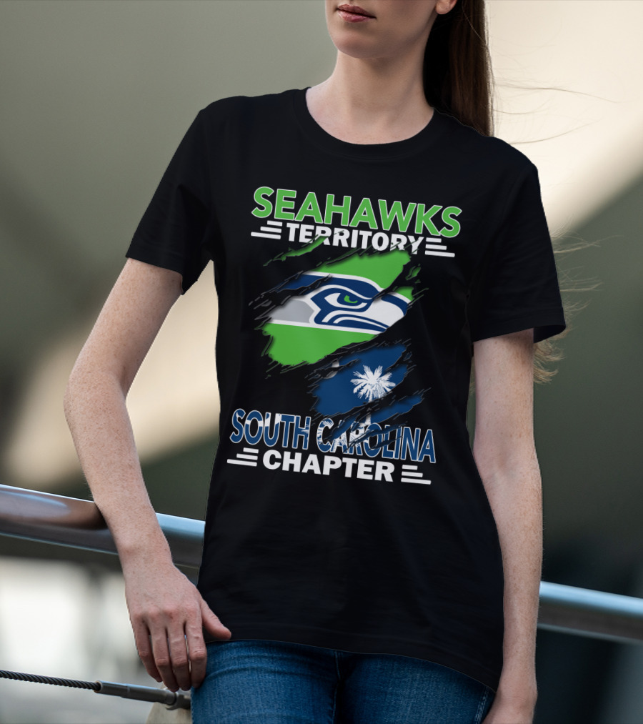 Seahawks Territory South Carolina Chapter Flag Ripped T-Shirt