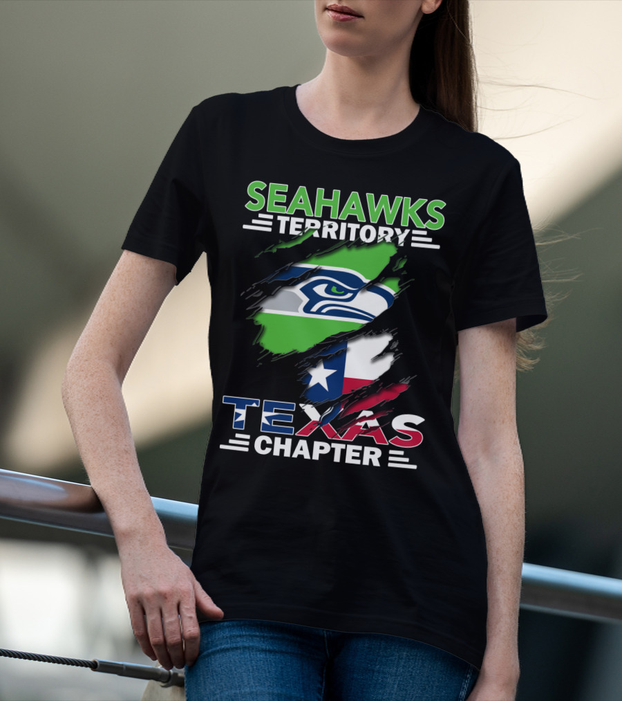 Seahawks Territory Texas Chapter Logo With Texas Flag And Seahawks T-Shirt