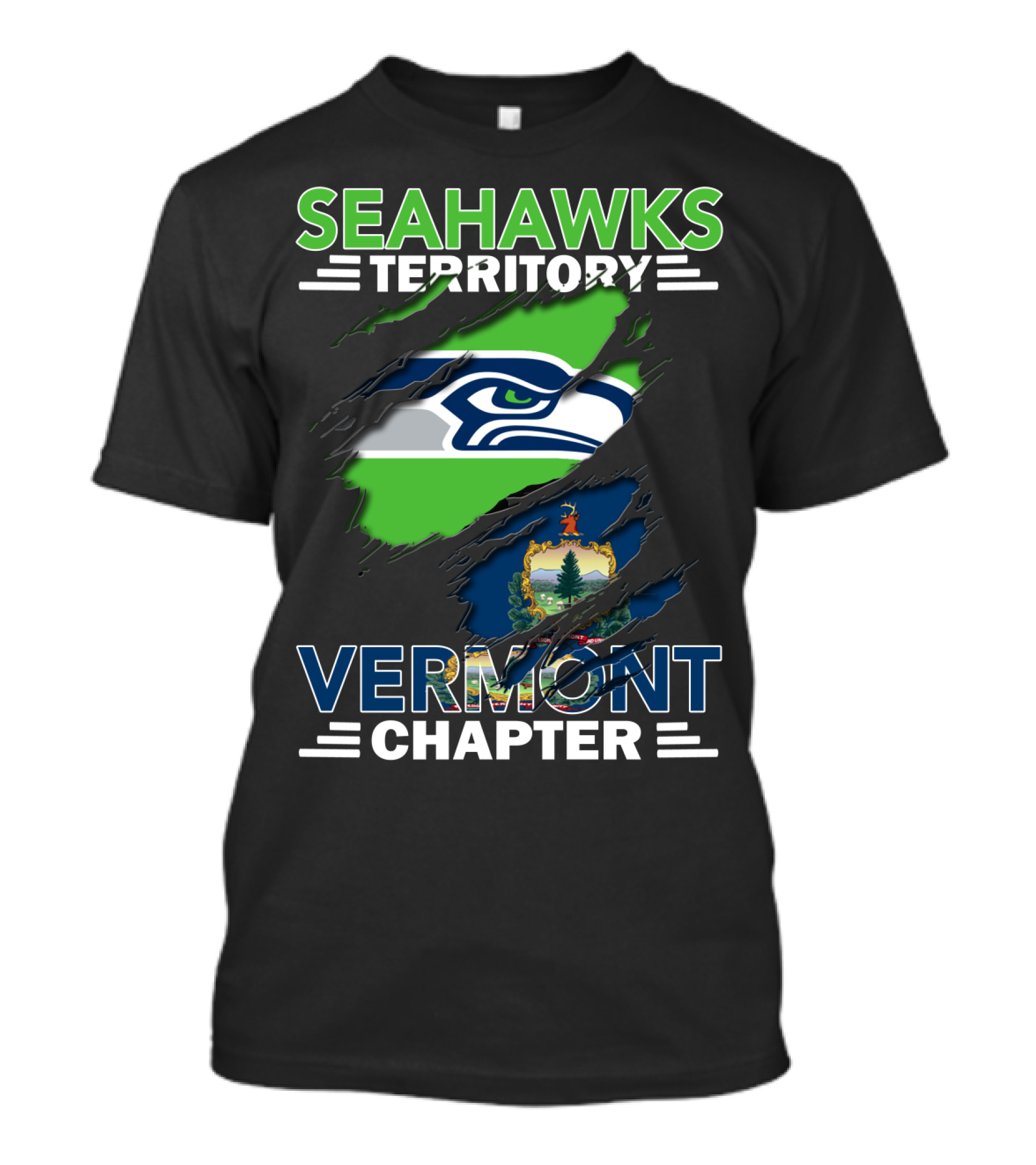 Seahawks Territory Vermont Chapter Ripped Flag T-Shirt