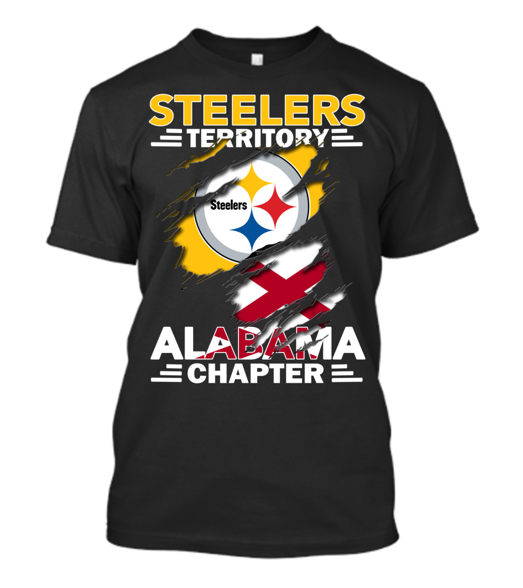 Steelers Territory Alabama Chapter Logo With Steelmark And Alabama Flag Elements T-Shirt