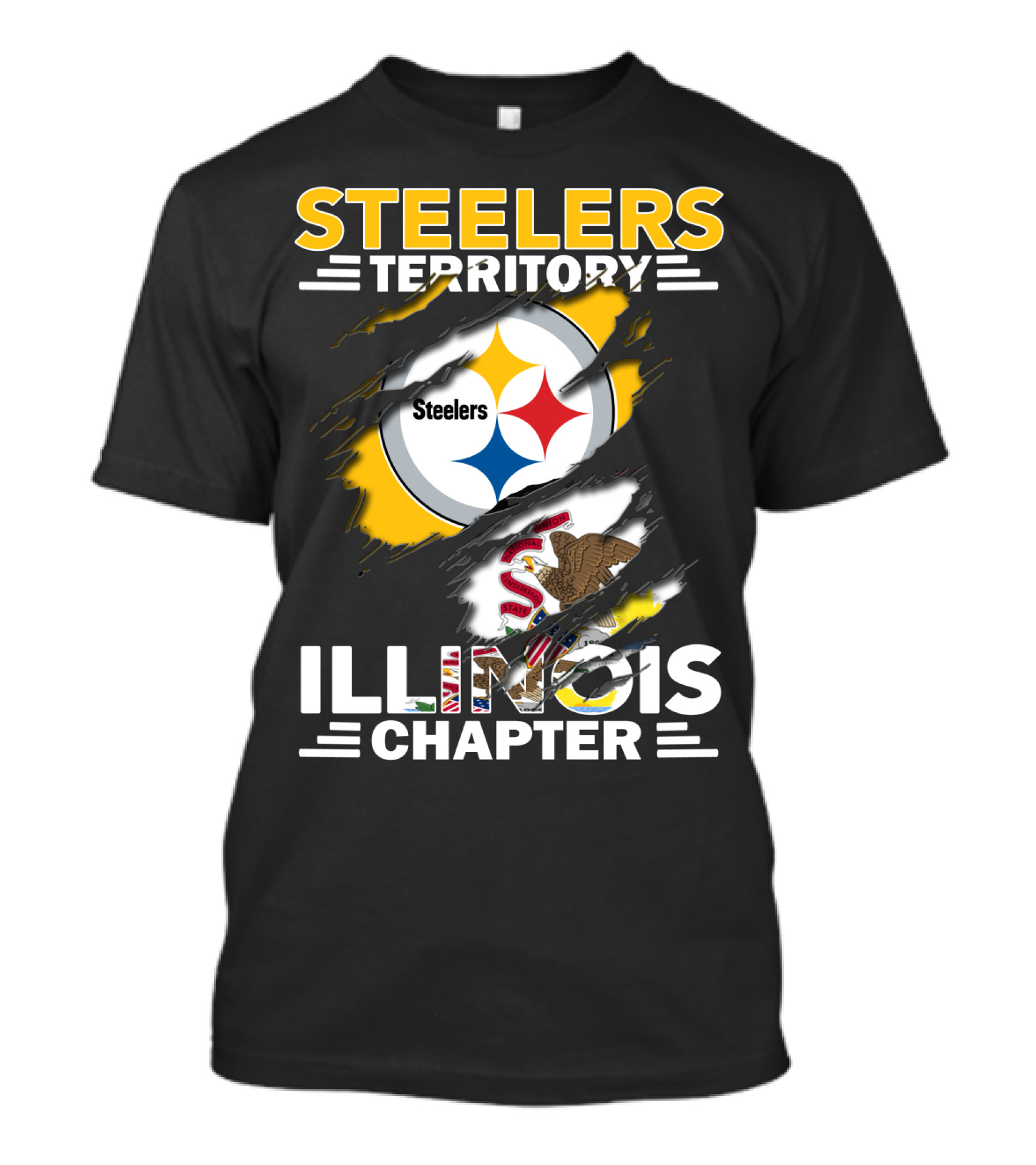 Steelers Territory Illinois Chapter Steelers Logo Illinois Flag Torn Effect T-Shirt