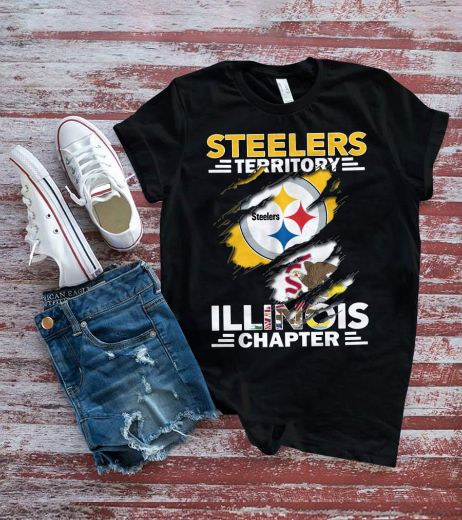 Steelers Territory Illinois Chapter Steelers Logo Illinois Flag Torn Effect T-Shirt