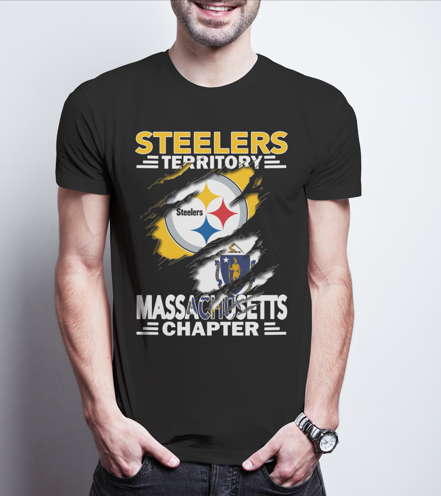 Steelers Territory Massachusetts Chapter Logo With Massachusetts Flag And Steelers Emblem T-Shirt