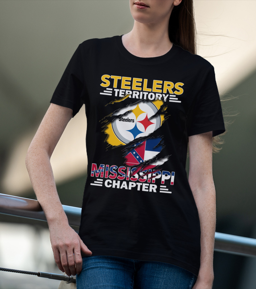 Steelers Territory Mississippi Chapter Steel Logo And Flag T-Shirt