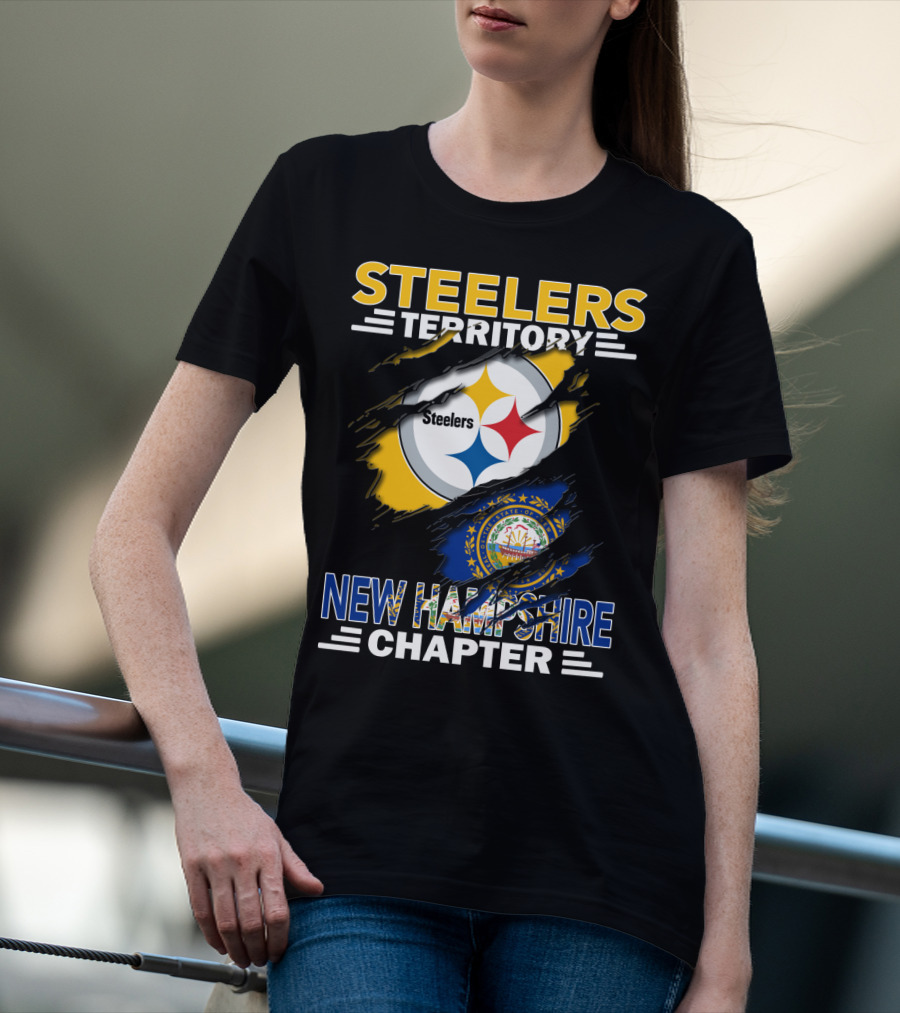 Steelers Territory New Hampshire Chapter Steelers Logo And State Seal Rip T-Shirt