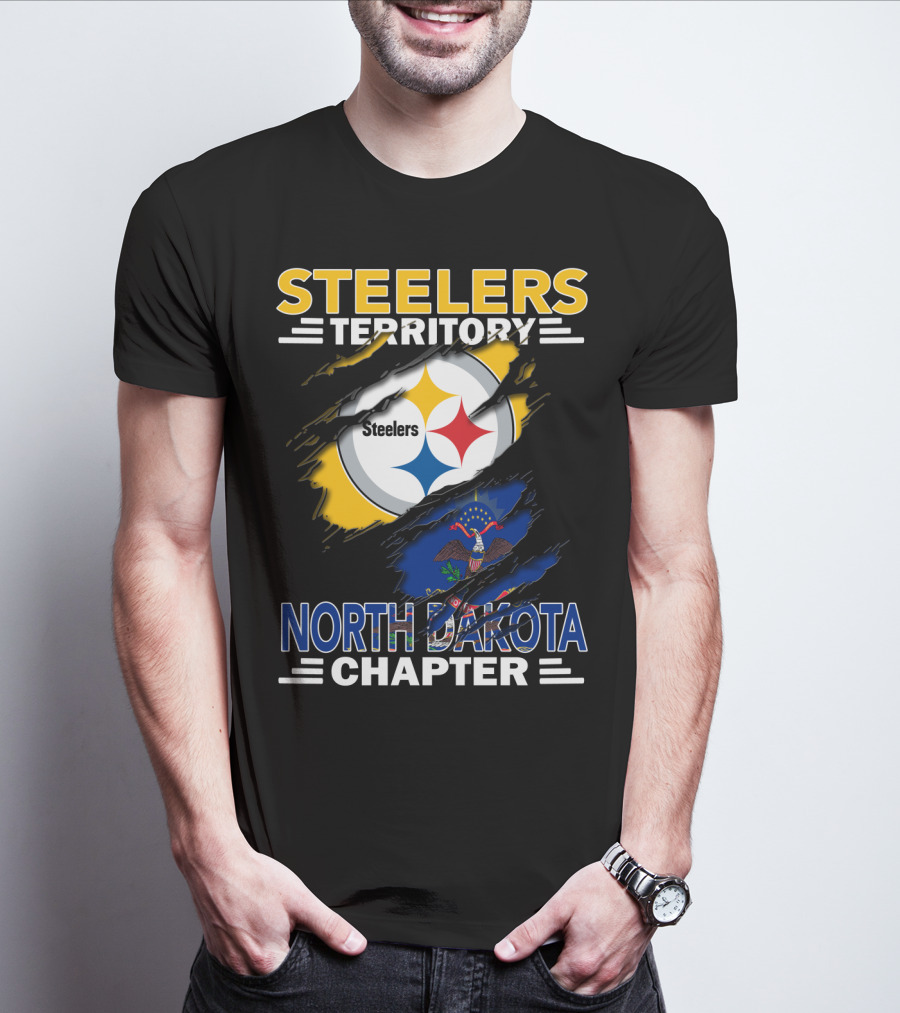 Steelers Territory North Dakota Chapter Steelers Logo And State Flag T-Shirt
