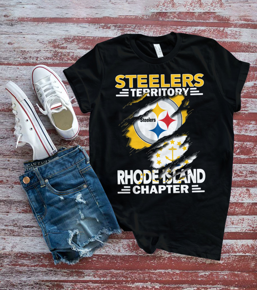Steelers Territory Rhode Island Chapter Steel Logo And State Flag Fusion T-Shirt