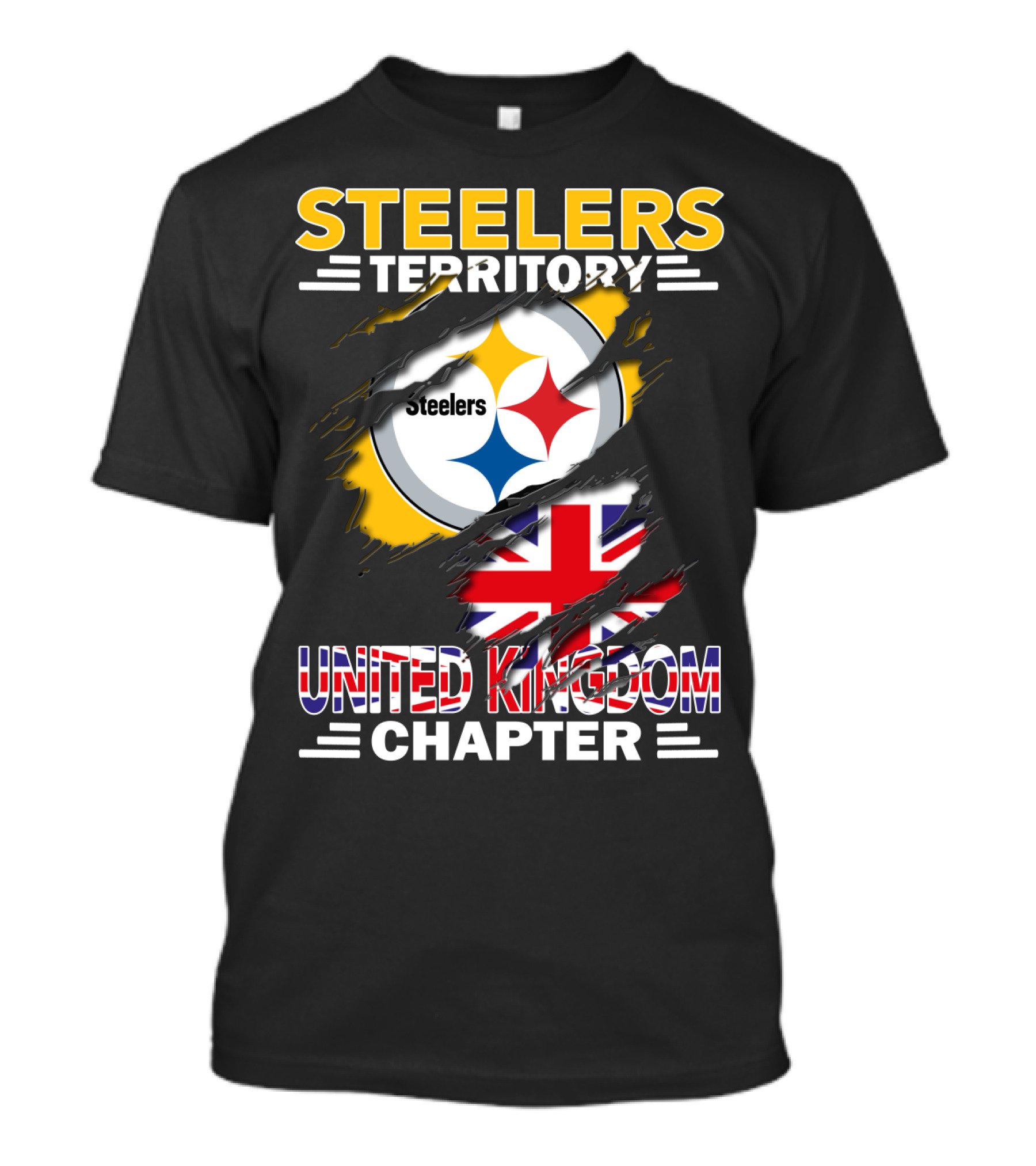 Steelers Territory United Kingdom Chapter Steelers Logo And Union Jack T-Shirt