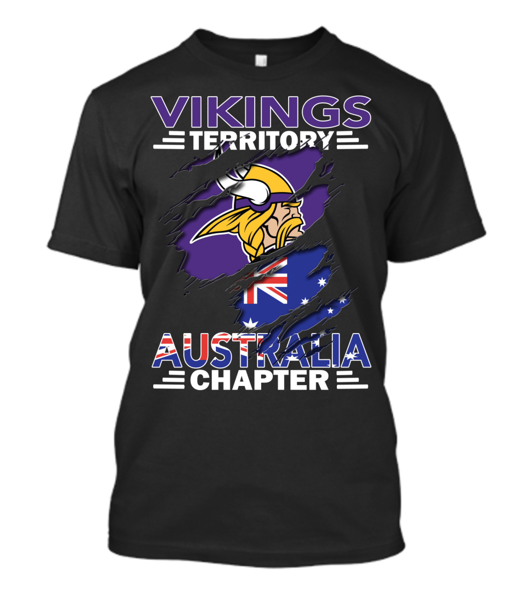 Vikings Territory Australia Chapter With Scandinavian Warrior And Australian Flag Elements T-Shirt