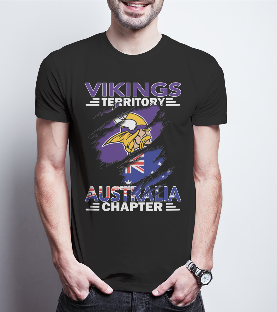 Vikings Territory Australia Chapter With Scandinavian Warrior And Australian Flag Elements T-Shirt