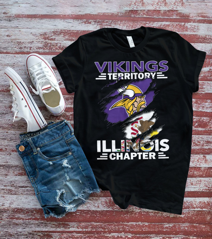 Vikings Territory Illinois Chapter Vikings Logo Illinois Flag T-Shirt