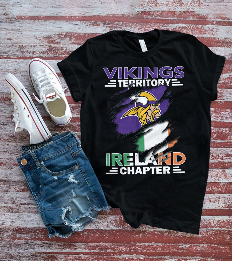 Vikings Territory Ireland Chapter Viking Logo Irish Flag T-Shirt