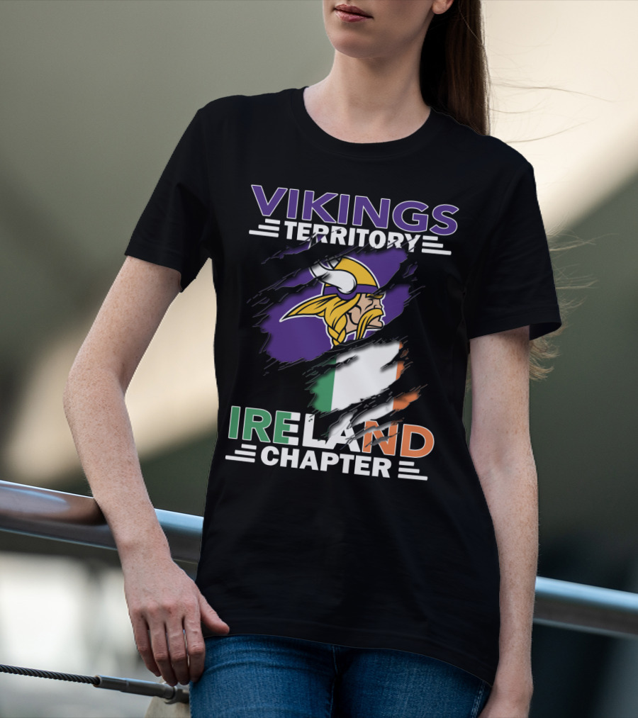 Vikings Territory Ireland Chapter Viking Logo Irish Flag T-Shirt