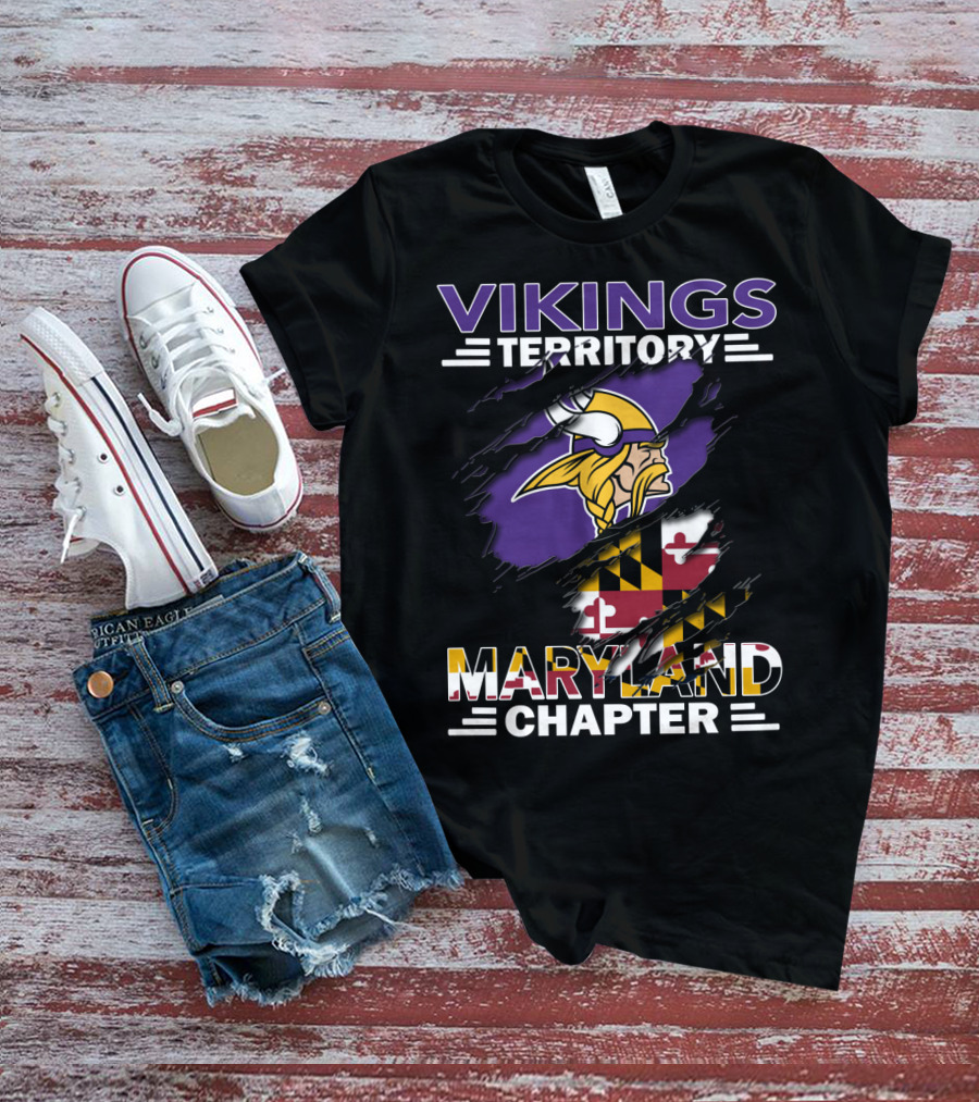 Vikings Territory Maryland Chapter Ripped State Flag T-Shirt