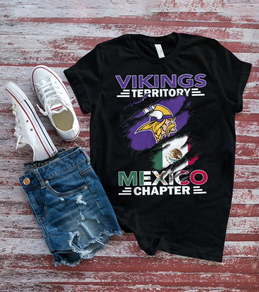Vikings Territory Mexico Chapter NFL Team Fan Club Mexican Flag T-Shirt