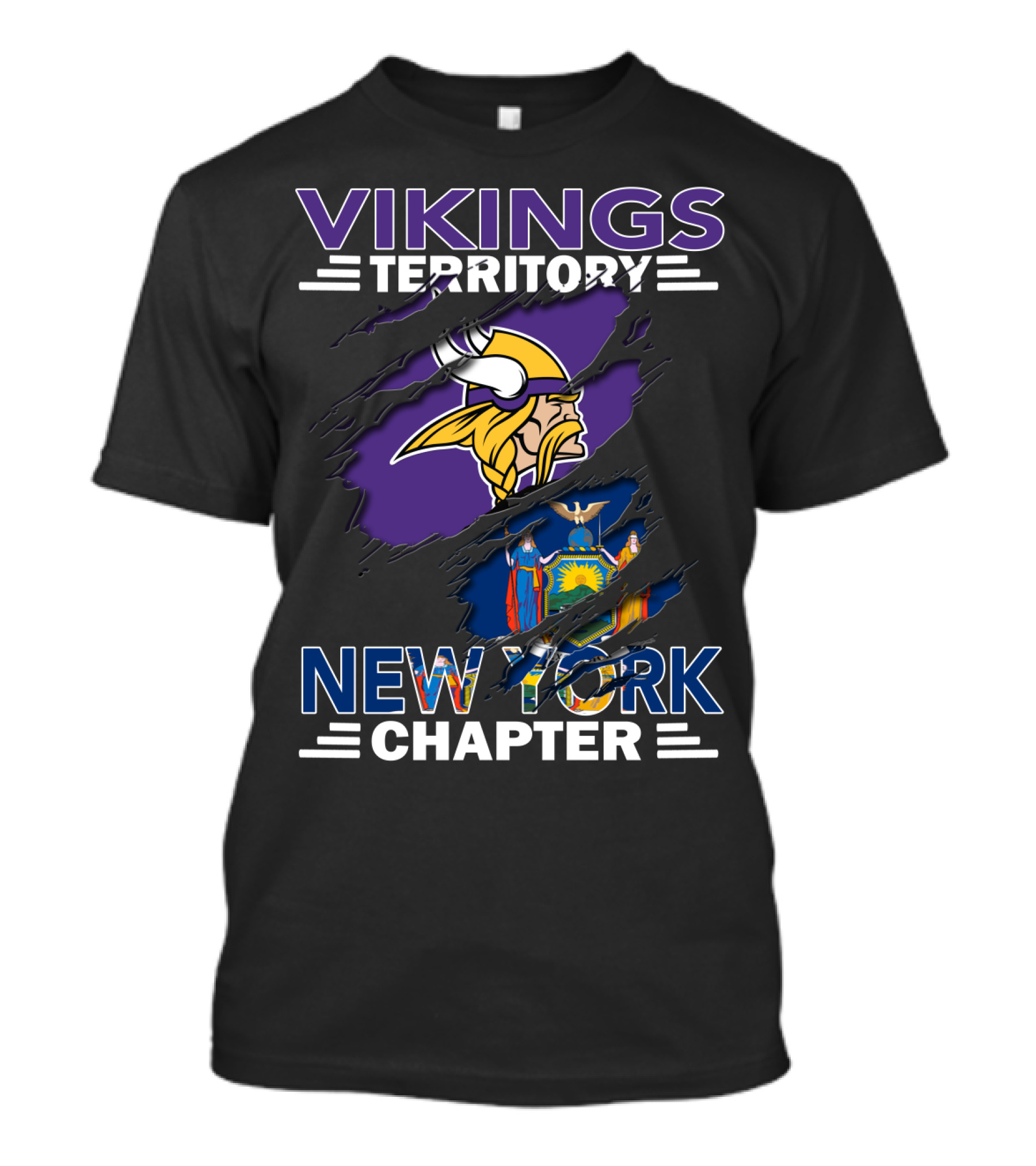 Vikings Territory New York Chapter With Viking Head And New York State Flag T-Shirt