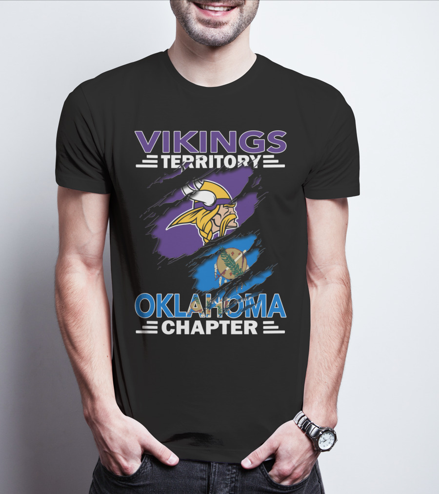 Vikings Territory Oklahoma Chapter With Minnesota Vikings Logo And Oklahoma State Flag T-Shirt