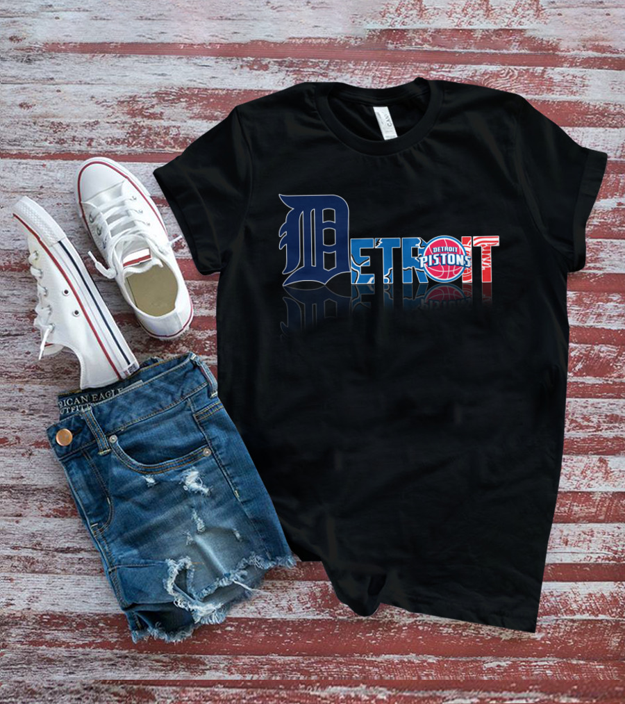 Detroit Pistons And Detroit Tigers Logo Style Fusion T-Shirt