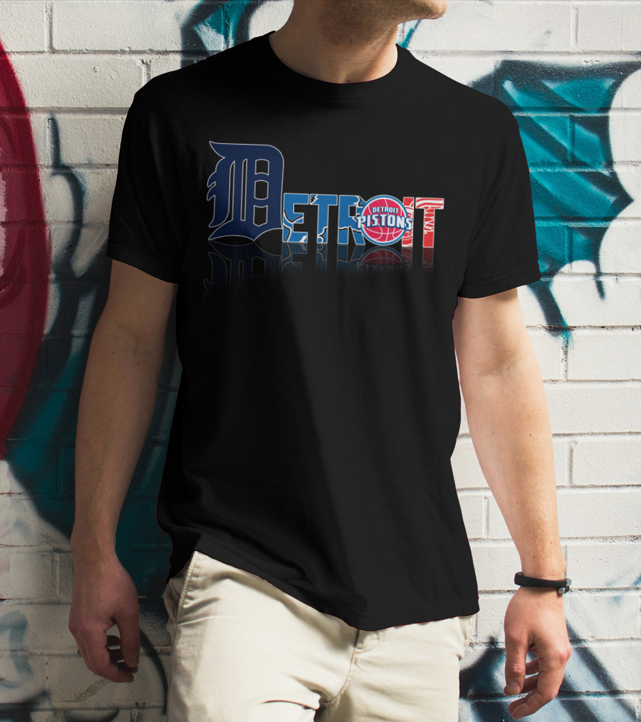 Detroit Pistons And Detroit Tigers Logo Style Fusion T-Shirt