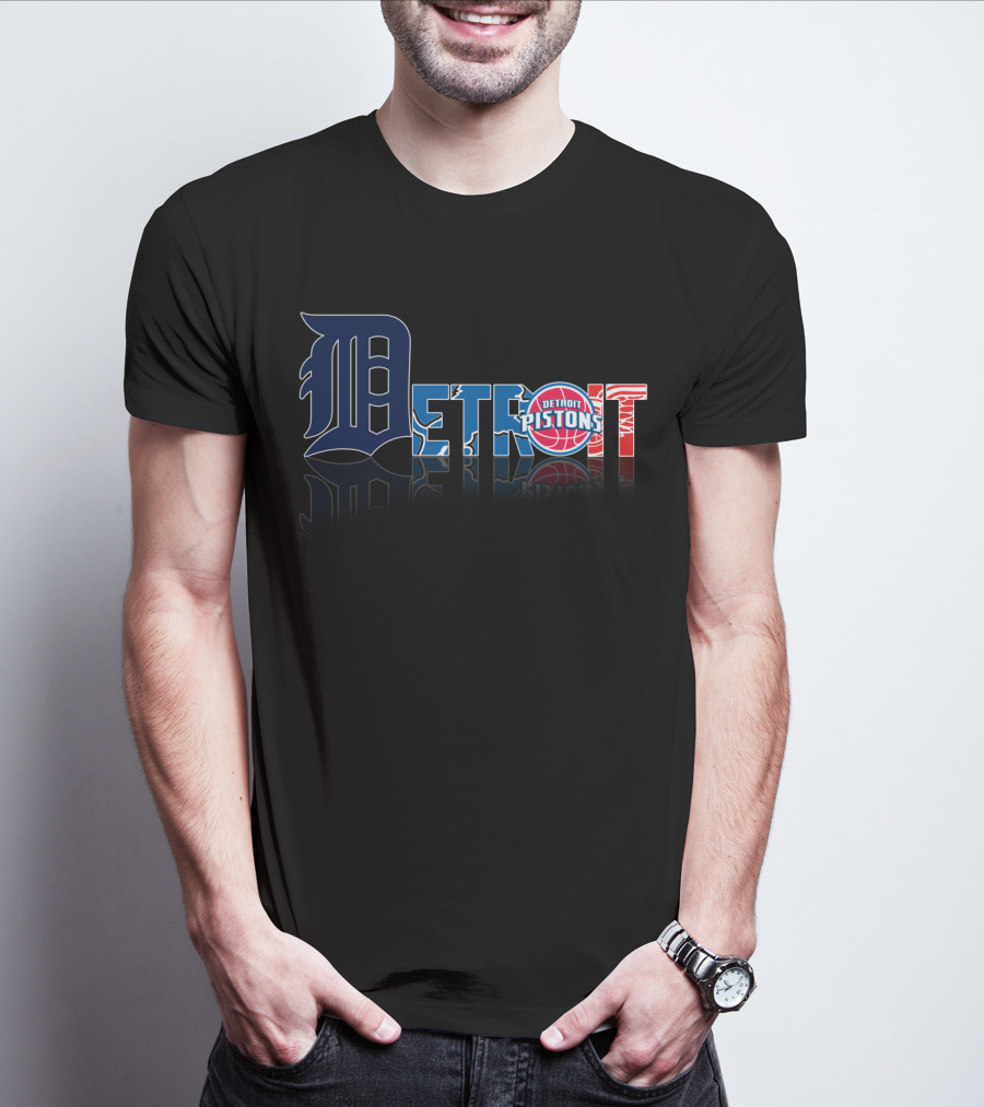 Detroit Pistons And Detroit Tigers Logo Style Fusion T-Shirt