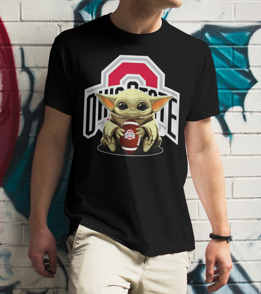 Baby Yoda Holding Ohio State Buckeyes Football T-Shirt