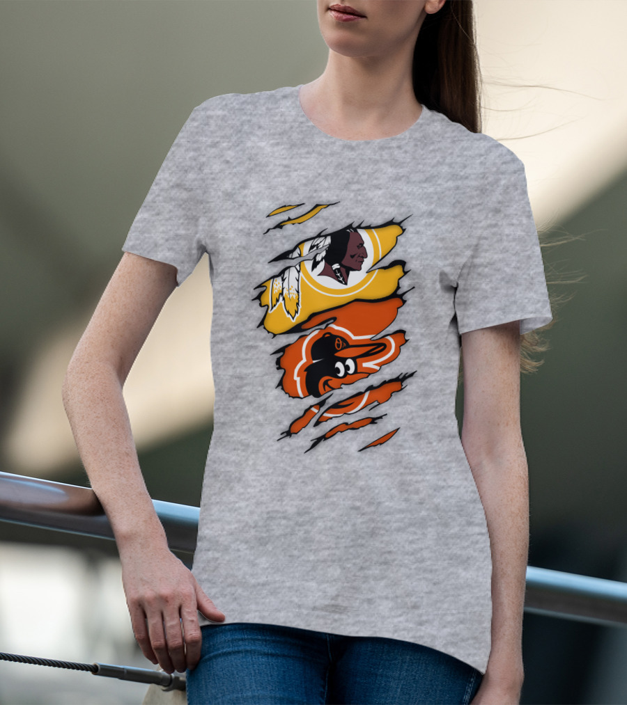 Washington Redskins Baltimore Orioles Torn Logo Layers T-Shirt
