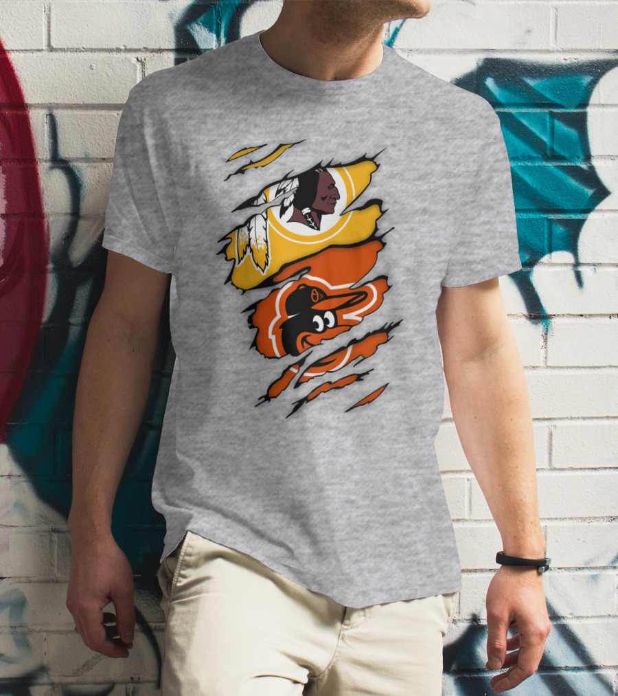 Washington Redskins Baltimore Orioles Torn Logo Layers T-Shirt