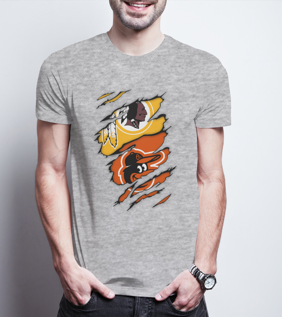 Washington Redskins Baltimore Orioles Torn Logo Layers T-Shirt