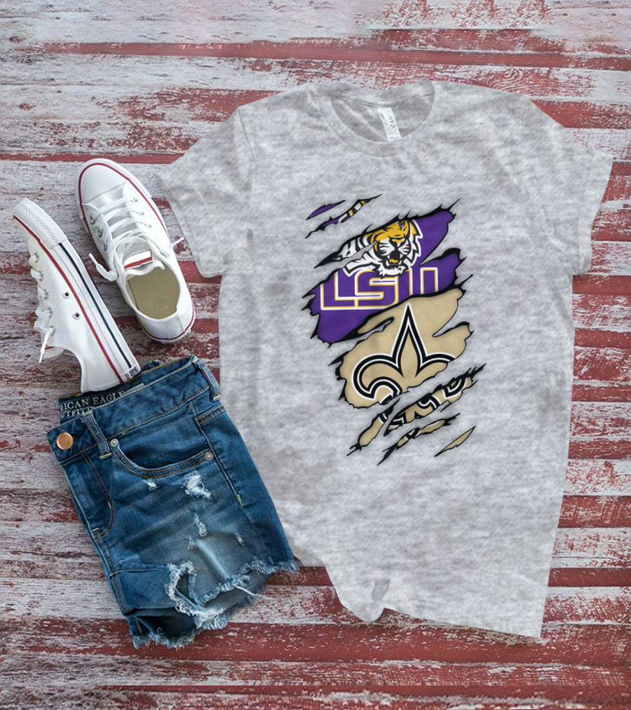 LSU Tigers New Orleans Saints Fleur-de-Lis Torn T-Shirt