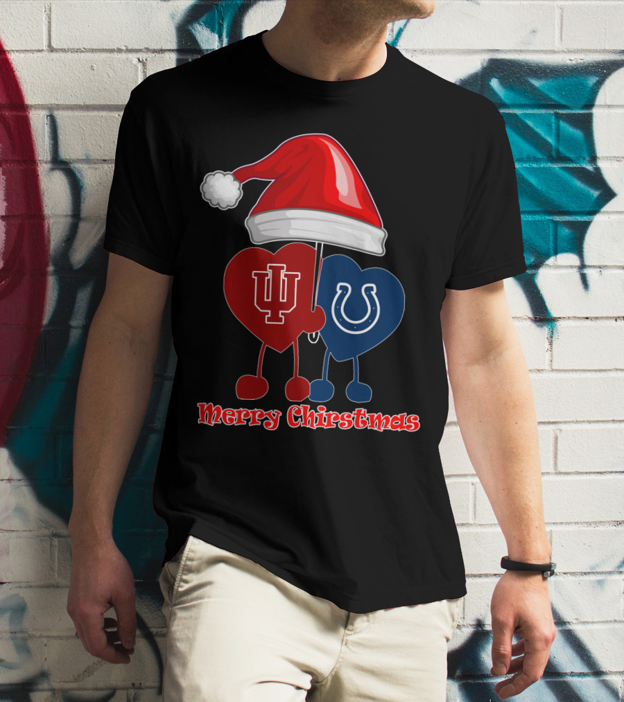 Merry Christmas Indianapolis Colts Indiana University Hearts T-Shirt