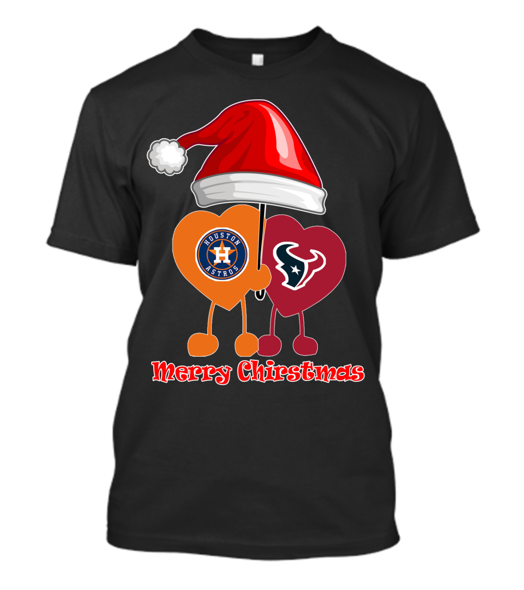 Houston Texans Houston Astros Merry Christmas Santa Hat T-Shirt