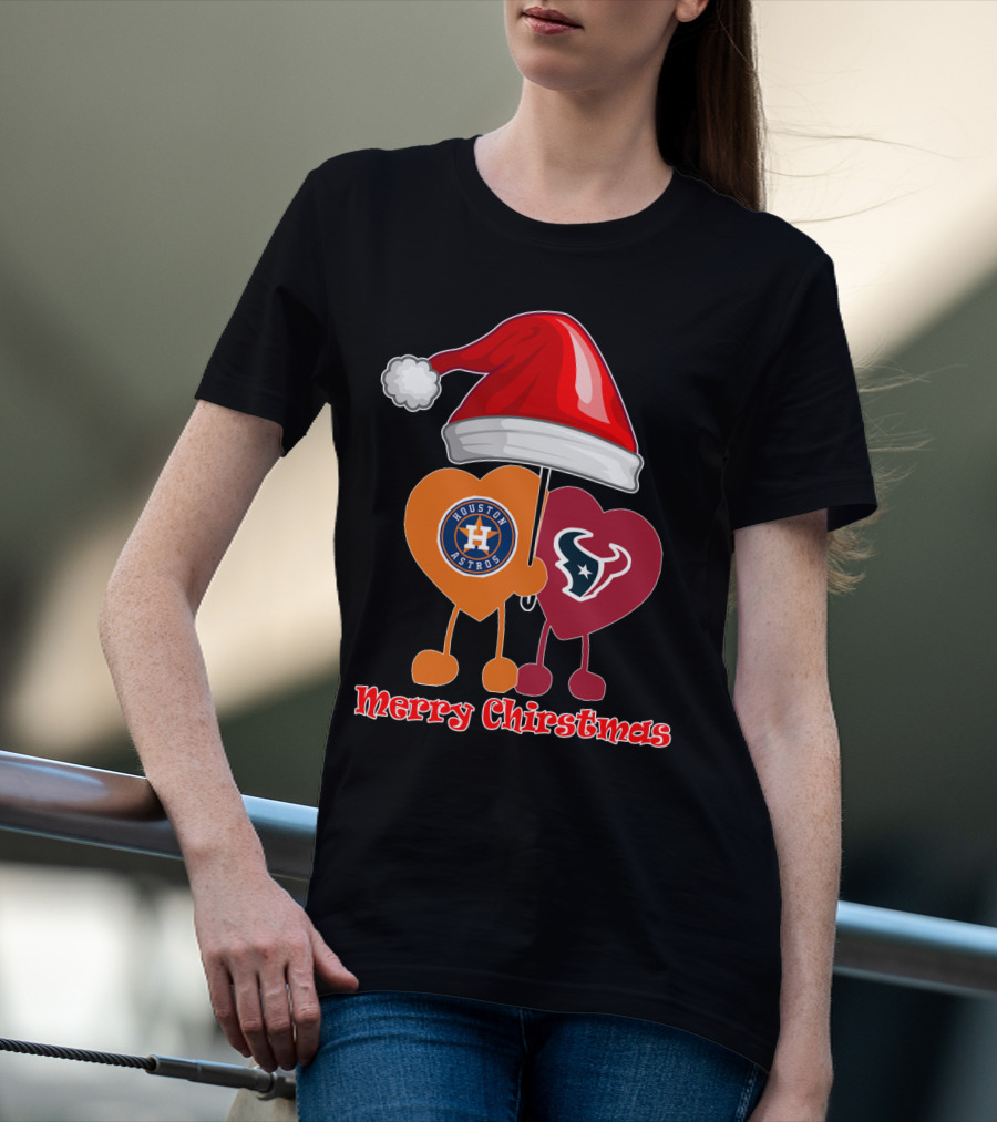 Houston Texans Houston Astros Merry Christmas Santa Hat T-Shirt