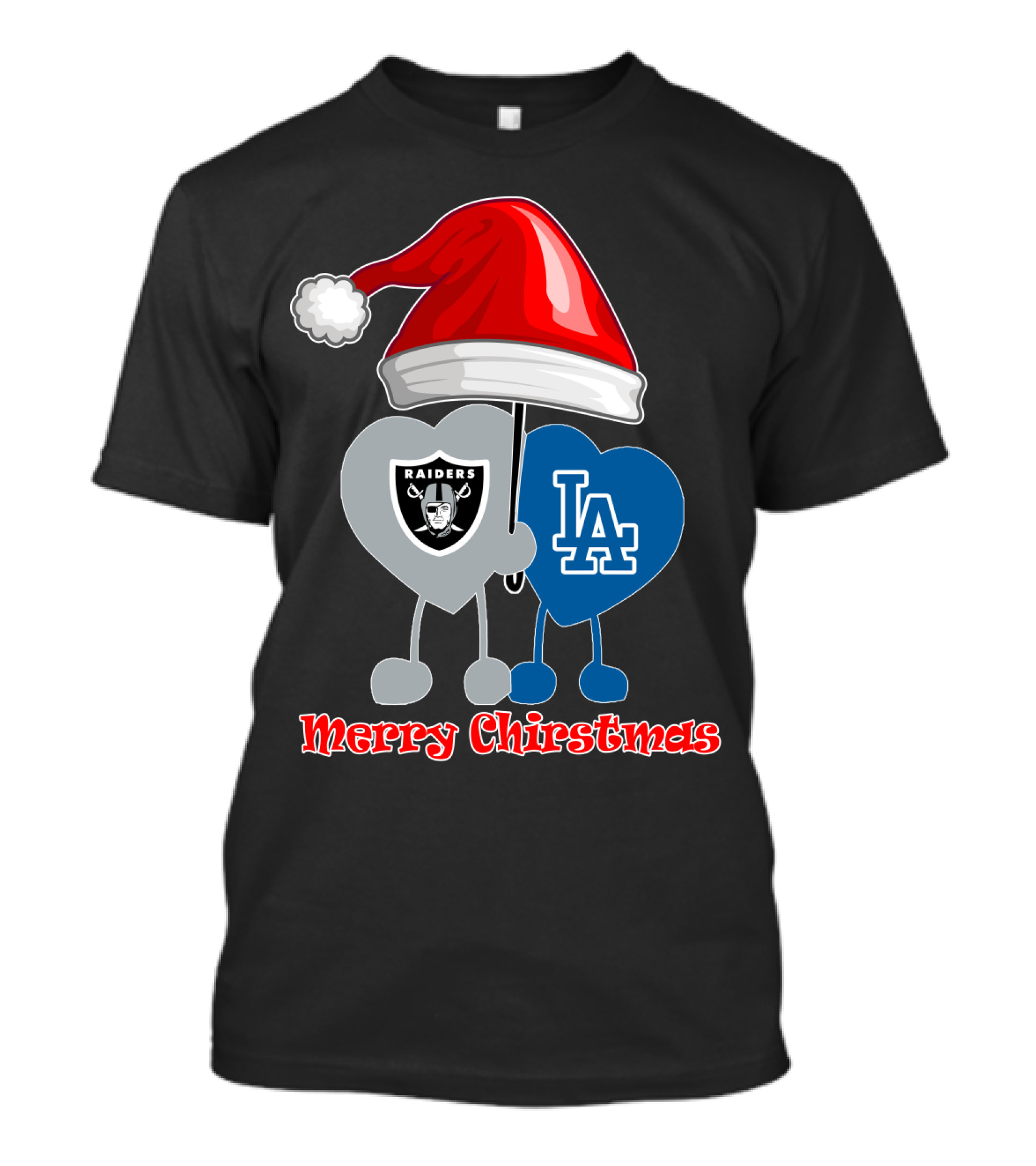 Merry Christmas Los Angeles Dodgers Oakland Raiders Santa Hat T-Shirt