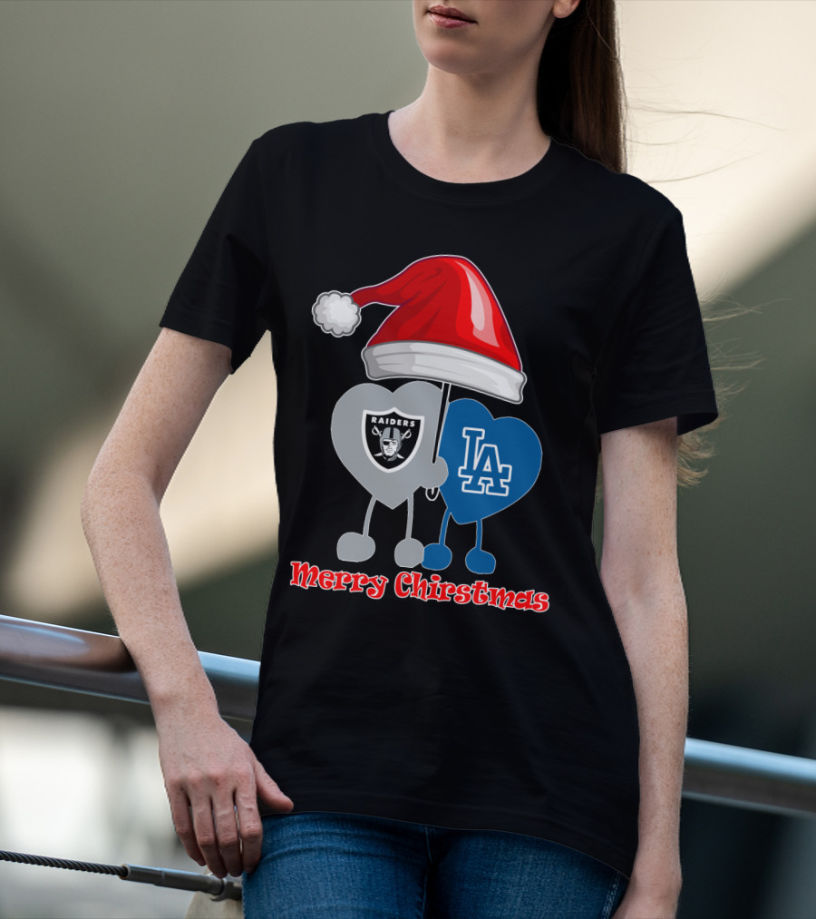 Merry Christmas Los Angeles Dodgers Oakland Raiders Santa Hat T-Shirt