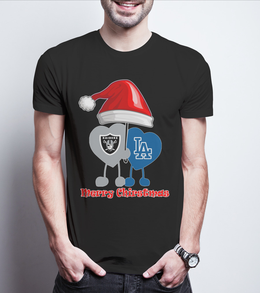 Merry Christmas Los Angeles Dodgers Oakland Raiders Santa Hat T-Shirt