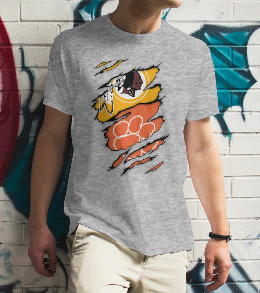 Washington Redskins Clemson Tigers Claw Marks Logo Art T-Shirt
