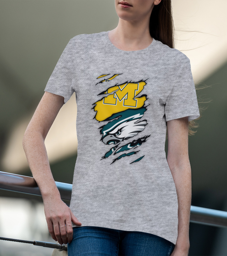 Philadelphia Eagles Michigan Wolverines Logo Combination T-Shirt