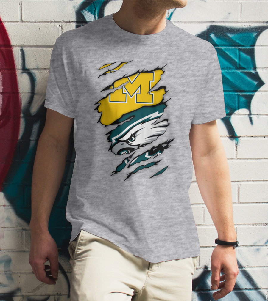 Philadelphia Eagles Michigan Wolverines Logo Combination T-Shirt