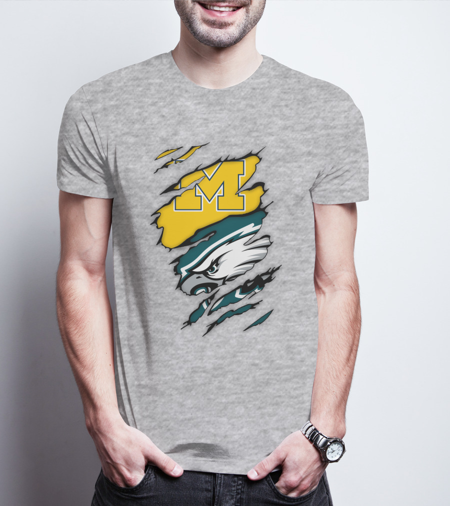 Philadelphia Eagles Michigan Wolverines Logo Combination T-Shirt