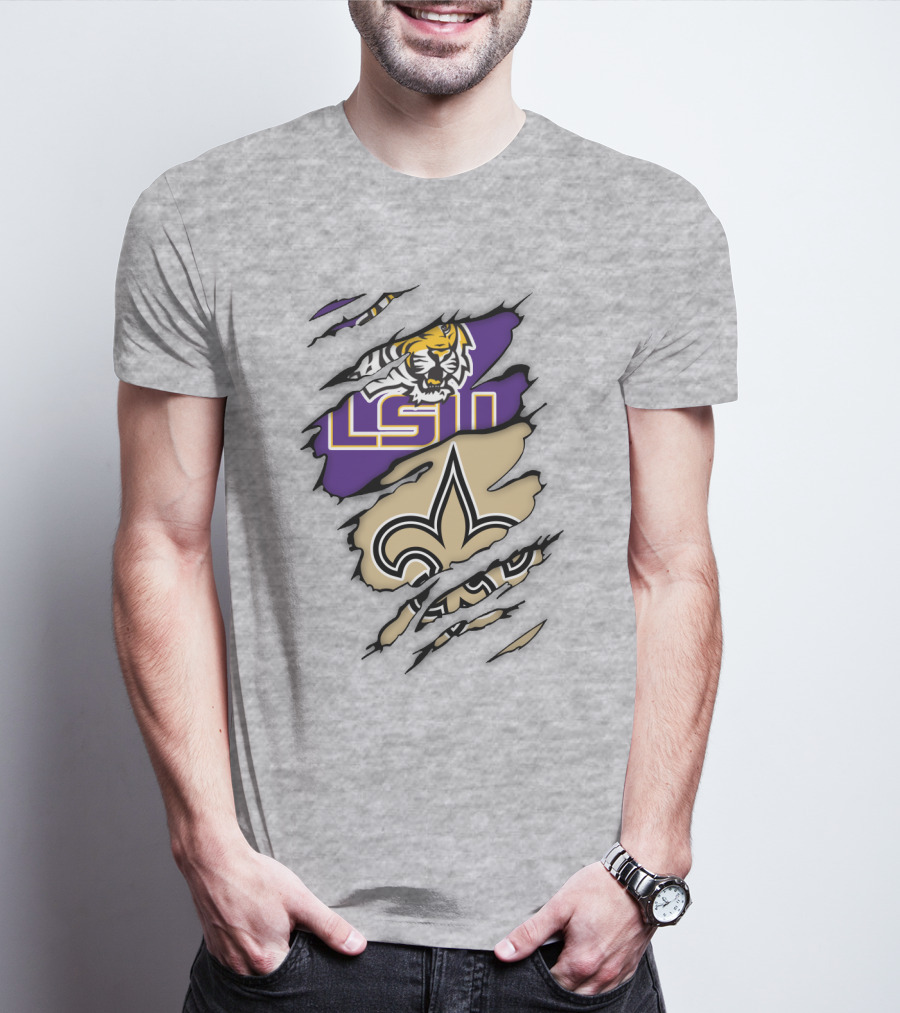 Lsu Tigers And New Orleans Saints Tearaway Tiger Fleur-De-Lis T-Shirt