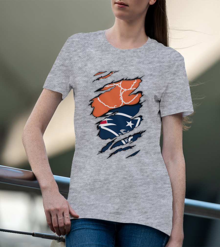 New England Patriots Clemson Football Claw Marks Logo Mashup T-Shirt