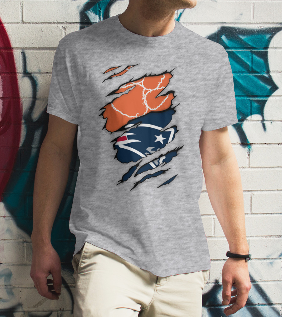 New England Patriots Clemson Football Claw Marks Logo Mashup T-Shirt