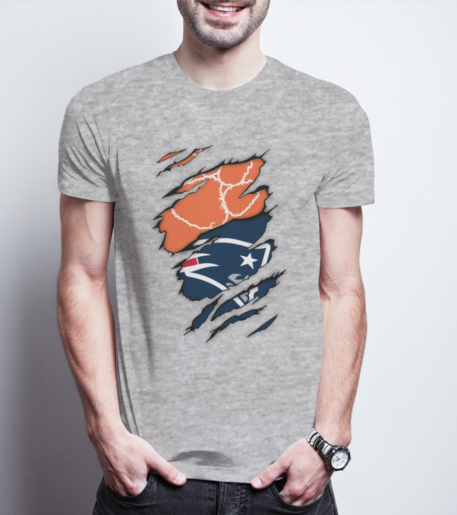 New England Patriots Clemson Football Claw Marks Logo Mashup T-Shirt