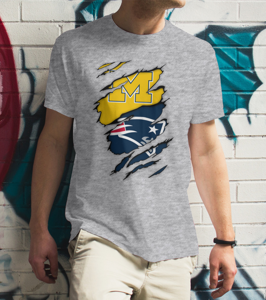 New England Patriots Michigan Wolverines Logo Blend T-Shirt