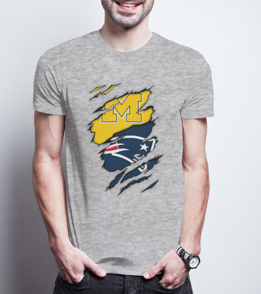 New England Patriots Michigan Wolverines Logo Blend T-Shirt