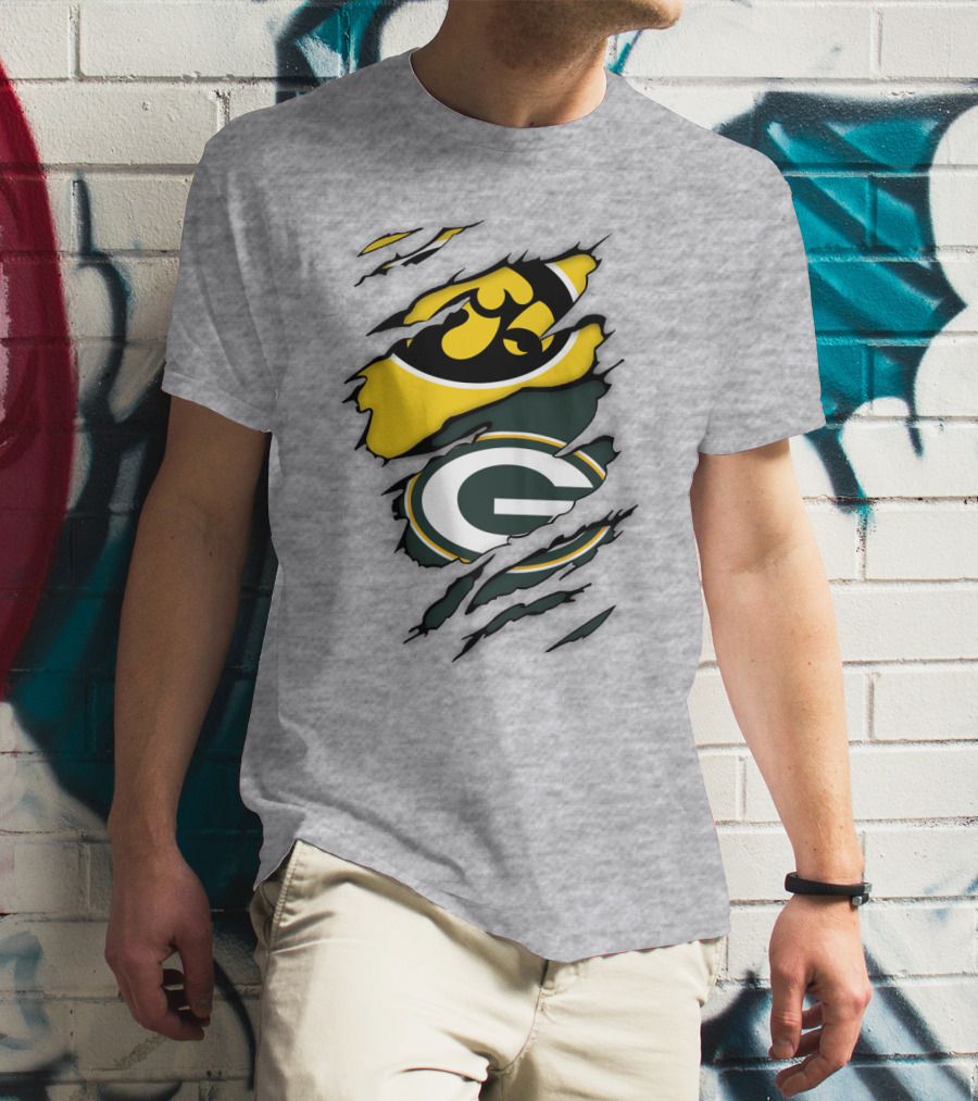 Green Bay Packers Iowa Hawkeyes Team Spirit Logo Fusion T-Shirt