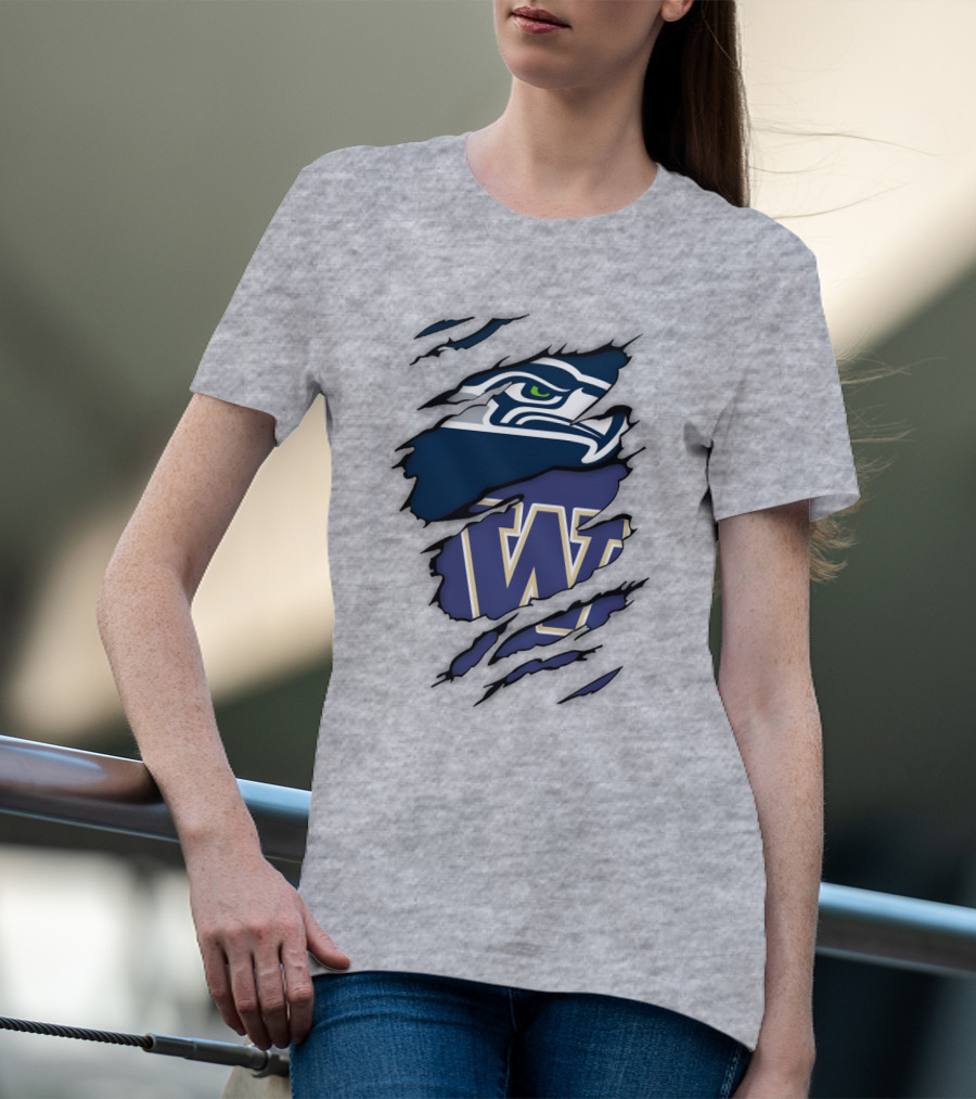 Seahawks University Of Washington Huskies Logo Fusion T-Shirt